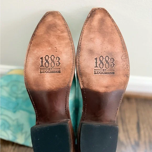 Turquoise Leather 1883 Lucchese Western Boots - Picture 8 of 11